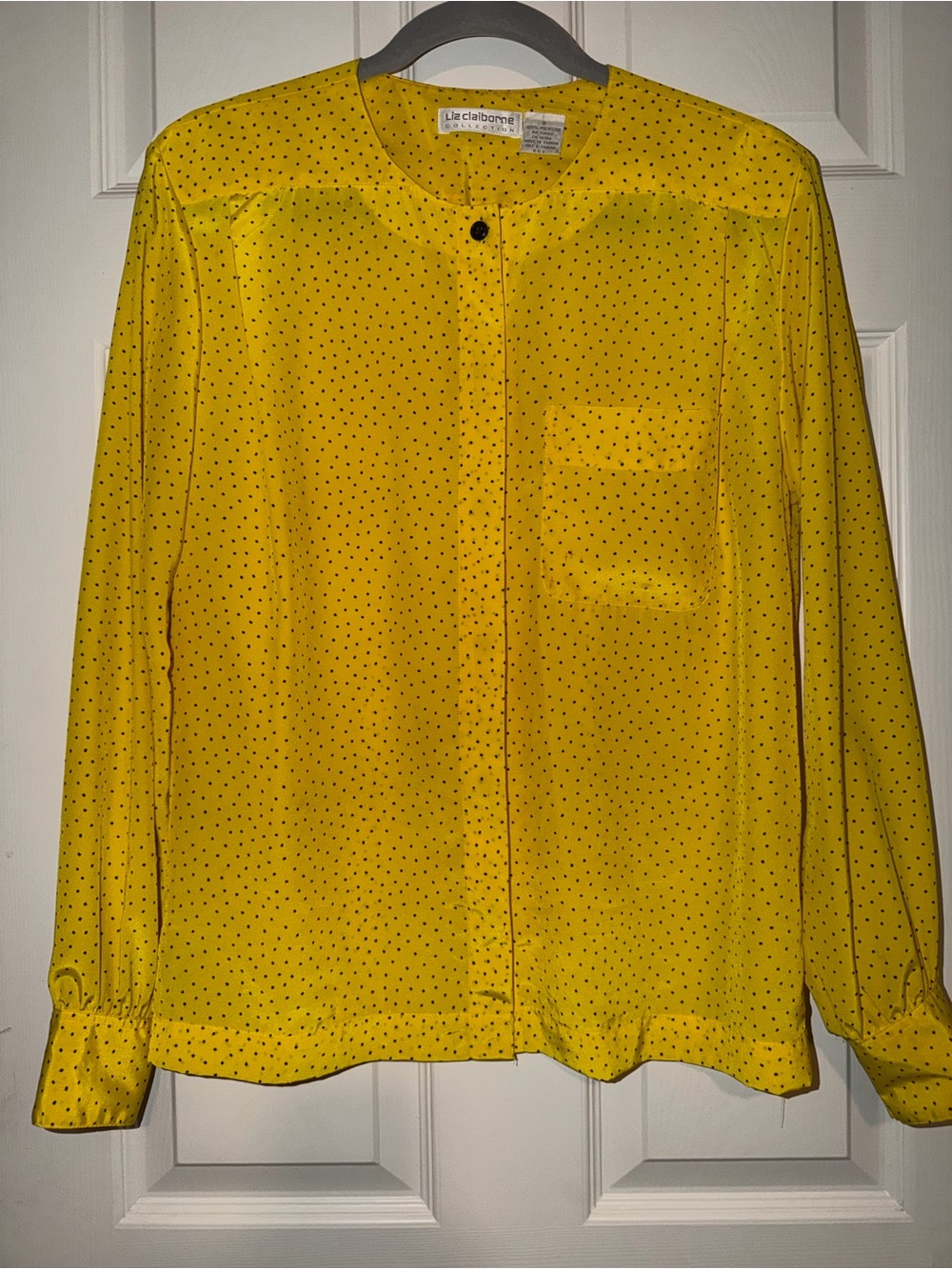 Liz‎ Claiborne Vintage Yellow Button Down Blouse with Black Dot Print